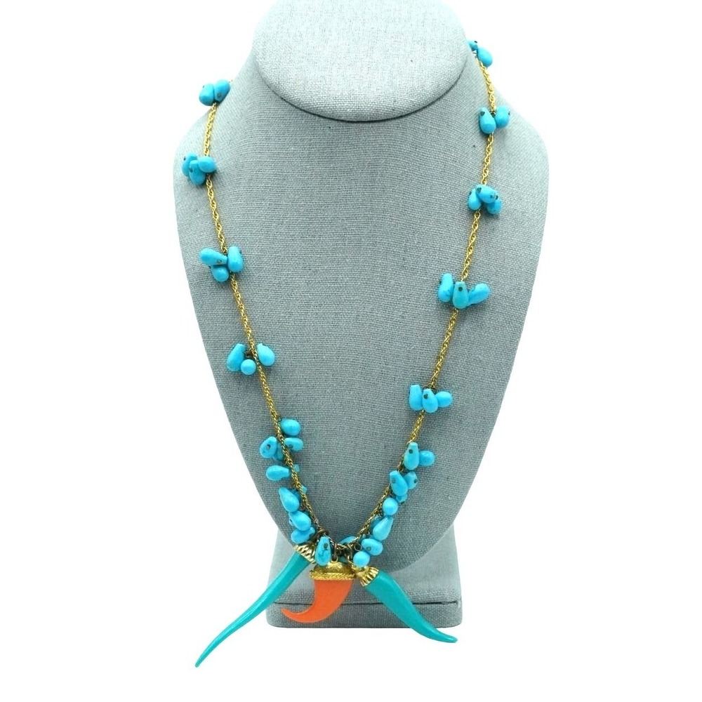 Kenneth Jay Lane Necklace Womens OS Blue Horn Faux Turquoise Coral Tassel